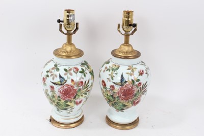 Lot 87 - Pair of 19th century opaline glass vases converted to table lamps