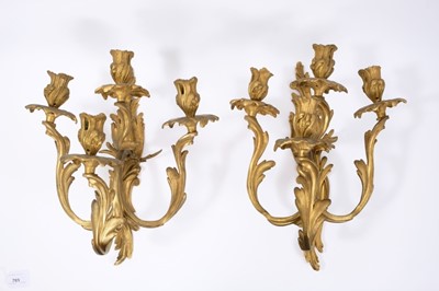 Lot 769 - Pair of Rococo style gilt metal wall lights