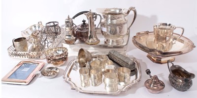 Lot 380 - Large collection of silver plated wares including pair wine coasters , silver, trays, jugs ,flatware etc