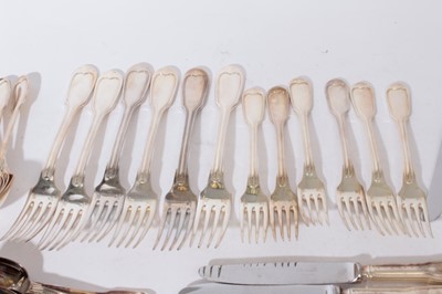 Lot 381 - Christofle silver plated part table service comprising 44 pieces, Christofle grape scissors and bottle opener (46)