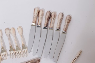 Lot 381 - Christofle silver plated part table service comprising 44 pieces, Christofle grape scissors and bottle opener (46)