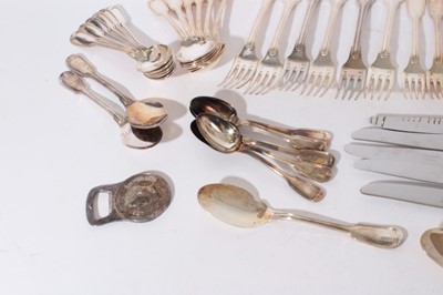 Lot 381 - Christofle silver plated part table service comprising 44 pieces, Christofle grape scissors and bottle opener (46)