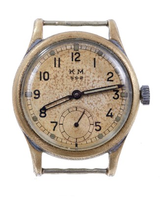 Lot 592 - German military issue KM592 Naval Issue wristwatch by Alpina, the circular white dial with black enamel Arabic numerals and luminous dot hour markers and luminous steel hands with outer minutes tra...