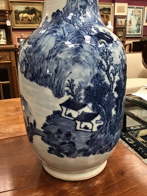 Lot 151 - 19th century Chinese blue and white porcelain baluster vase painted with a landscape scene, 35.5cm height