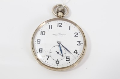 Lot 182 - I.W.C. Kreigs Marine pocket watch with circular white enamel dial with black Arabic numerals, signed KM, International Watch Co., Schaffhausen, subsidiary seconds dial at the six o'clock position,...