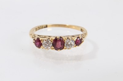 Lot 567 - Early 20th century 18ct gold ruby and diamond five stone ring London 1912