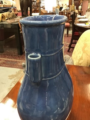 Lot 153 - Large Chinese monochrome blue glazed vase, 19th/20th century, of archaic Hu form, 36cm height