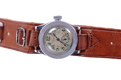 Lot 600 - Seiko Special WWII Japanese military wristwatch with anchor markings to the case, the circular dial with black numerals and red 24 hour markers, subsidiary seconds dial in stainless steel case, fit...
