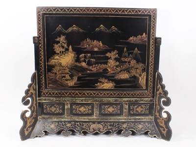 Lot 787 - Early 20th century Chinoiserie lacquer firescreen