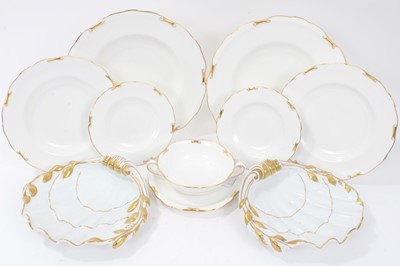 Lot 87 - Royal Crown Derby Regency pattern dinner wares, including seven soup bowls with eight saucers, eight small saucers, eight side plates, eight dinner plates, and eight further Portuguese Vista Alegre...