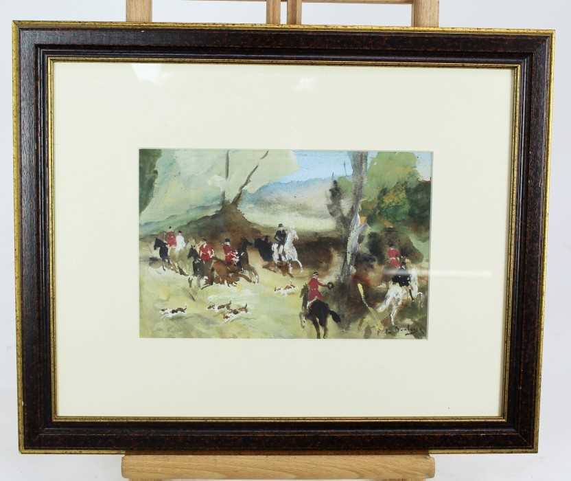 Lot 62 - *Antoine de la Boulaye (b. 1951) watercolour and body colour, hunting scene, signed, 16 x 24cm, glazed frame