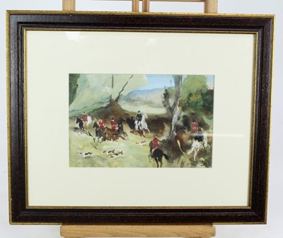 Lot 105 - Antoine de la Boulaye (b. 1951) watercolour and body colour, hunting scene, signed, 16 x 24cm, glazed frame