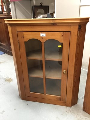 Lot 997 - Stained pine hanging corner cabinet with glazed door