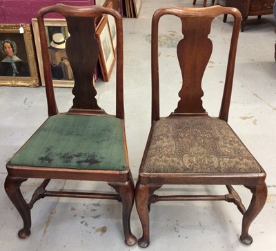 Lot 1371 - Pair of mid-18th century and later red walnut dining chairs, with solid vase splats and drop-in seats on cabriole legs and H-stretchers