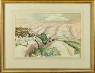 Lot 1050 - *John Northcote Nash (1893-1977) watercolour in glazed frame - 'Edale, Derbyshire', titled verso, Phoenix Gallery label, signed in pencil, 34cm x 50cm