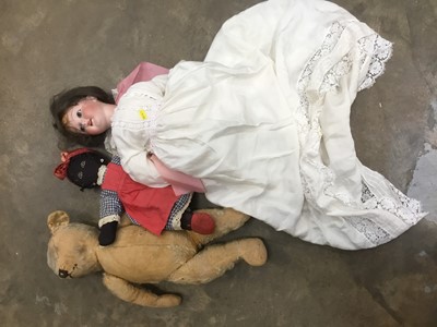 Lot 143 - Antique teddy and two dolls