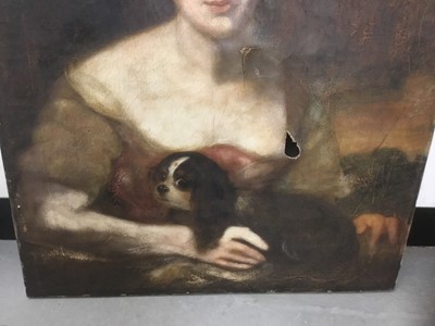 Lot 131 - 19th century oil on canvas, Lady with King Charles spaniel
