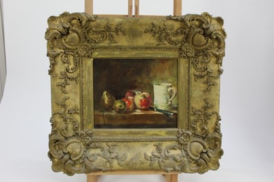 Lot 116 - Oil on board still life after Jean-Baptiste Chardin (1697-1779) still life, in good antique gilt gesso frame