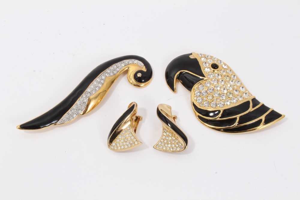 Lot 15 - Pair vintage Christian Dior earrings, similar parrot brooch and one another