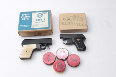 Lot 406 - Webley Mark 2 .32. Calibre starting pistol, together with another, by Perfecta, both boxed and a collection of blanks