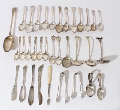 Lot 229 - Group of assorted Georgian and later silver flatware to include a Contemporary silver knife (London 1955), maker Mid-Essex School of Art, all at approximately 18oz