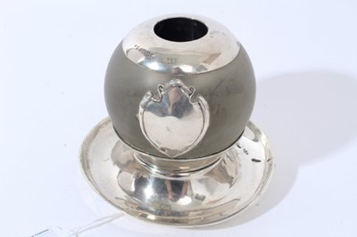 Lot 35 - Victorian silver mounted globular match holder / Vesta globe on circular silver base, (London 1896), maker Andrew Barrett & Sons, approximately 10.5cm in height