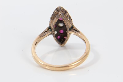 Lot 85 - Victorian 18ct gold ruby and diamond marquise shape cluster ring