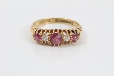 Lot 86 - Edwardian 18ct gold diamond and pink stone ring