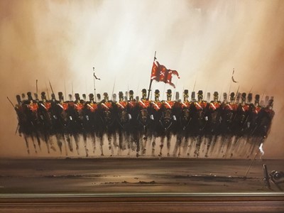 Lot 132 - Jason - late 20th century oil on canvas of dragoons on horsebackj