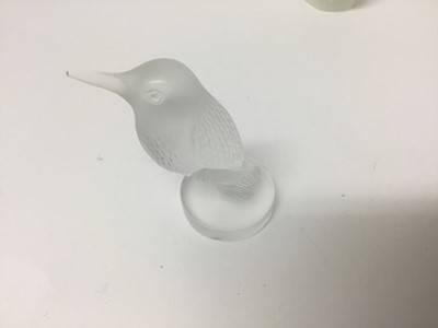 Lot 588 - Modern Lalique opalescent owl paperweight and a Lalique glass kingfisher paperweight