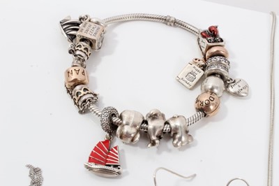 Lot 260 - Pandora charm bracelet together with other silver jewellery