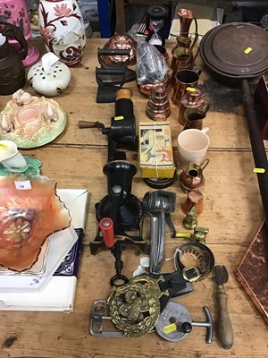 Lot 16 - Group of kitchenalia to include copper jugs, jelly moulds, mincers and other items