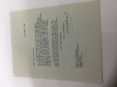 Lot 1460 - J. R. R. Tolkien (1892-1973) hand signed typed letter to his official photographer Pamela Chandler, dated 10th May 1966: Dear Miss Chandler, We we're pleased to hear from you again. We hope we did...