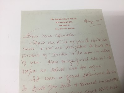 Lot 1461 - Edith Tolkien (1889-1971) a hand written double-sided letter by the wife of J. R. R. Tolkien to his official photographer Pamela Chandler, dated Aug 10th (probably 1966): Dear Miss Chandler, How ve...