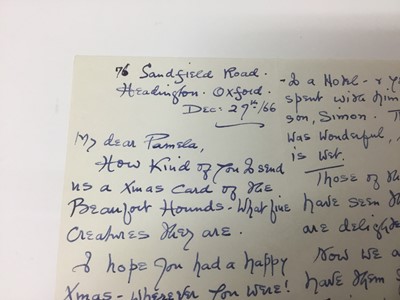 Lot 1464 - Edith Tolkien (1889-1971) a hand written letter by the wife of J. R. R. Tolkien to his official photographer Pamela Chandler, dated Dec. 27th / 66: My dear Pamela, How kind of you to send a Xmas ca...
