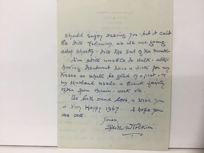 Lot 1466 - Edith Tolkien (1889-1971) a hand written double sided letter, together with a facsimile earlier letter by Pamela Chandler