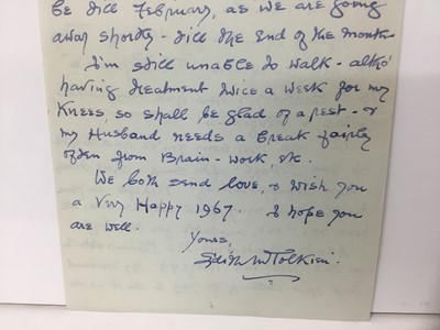 Lot 1466 - Edith Tolkien (1889-1971) a hand written double sided letter, together with a facsimile earlier letter by Pamela Chandler