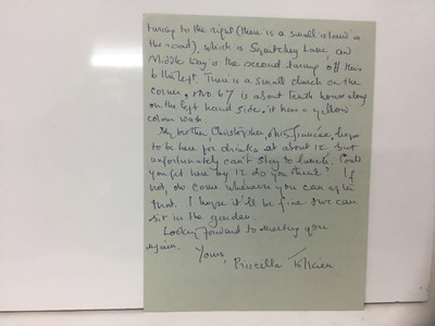 Lot 1467 - Priscilla Tolkien (b. 1929) two handwritten letters from J. R. R. Tolkien's daughter to her father's official photographer Pamela Chandler, dated 5/6/67, 17/6/67. (2)