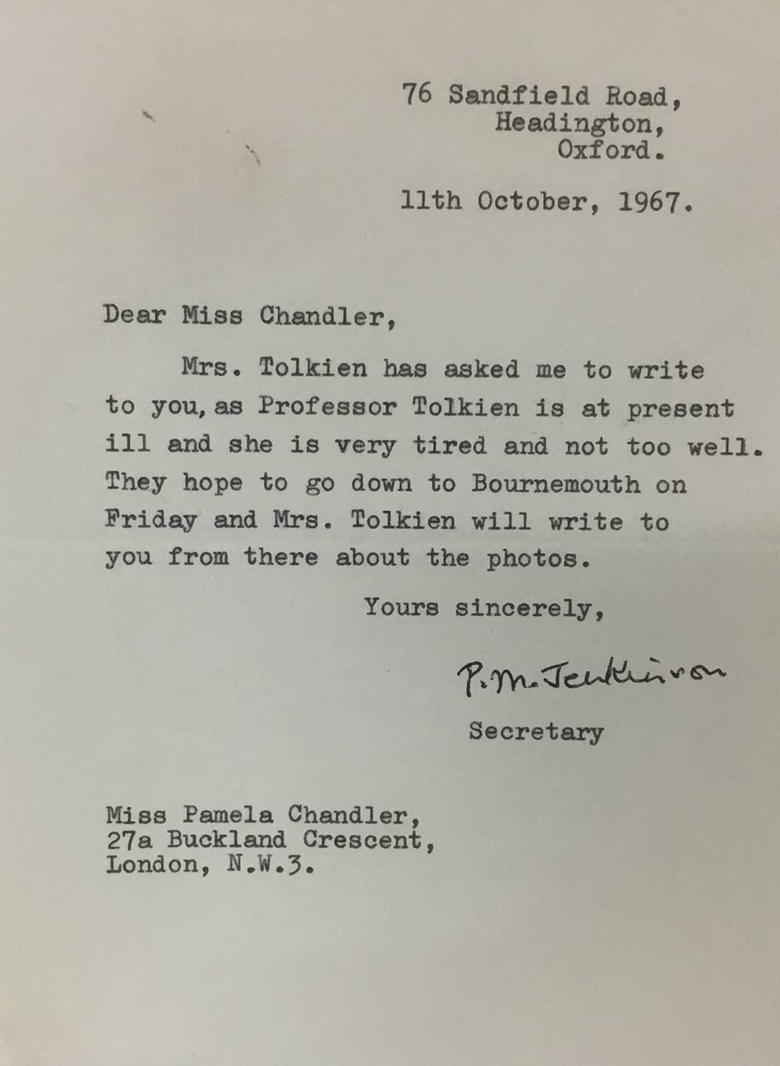 Hand Signed Letter Example Lot 1468 - Hand signed letter from P. M. Jenkinson,