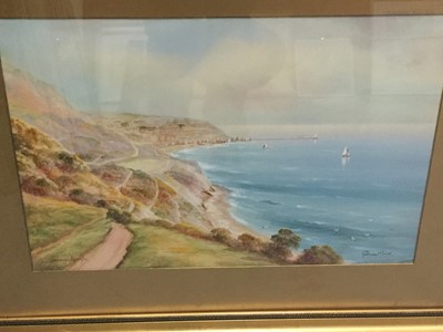 Lot 49 - Pair of Garman Morris watercolour studies of Coastal Landscapes including one of the Isle of Wight, mounted in glazed gilt frames (2)