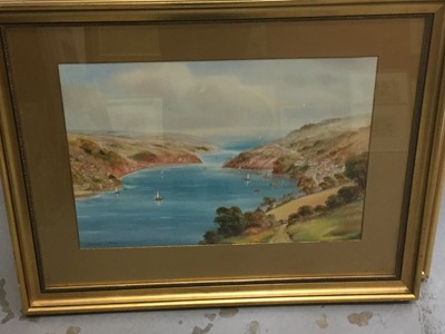 Lot 49 - Pair of Garman Morris watercolour studies of Coastal Landscapes including one of the Isle of Wight, mounted in glazed gilt frames (2)