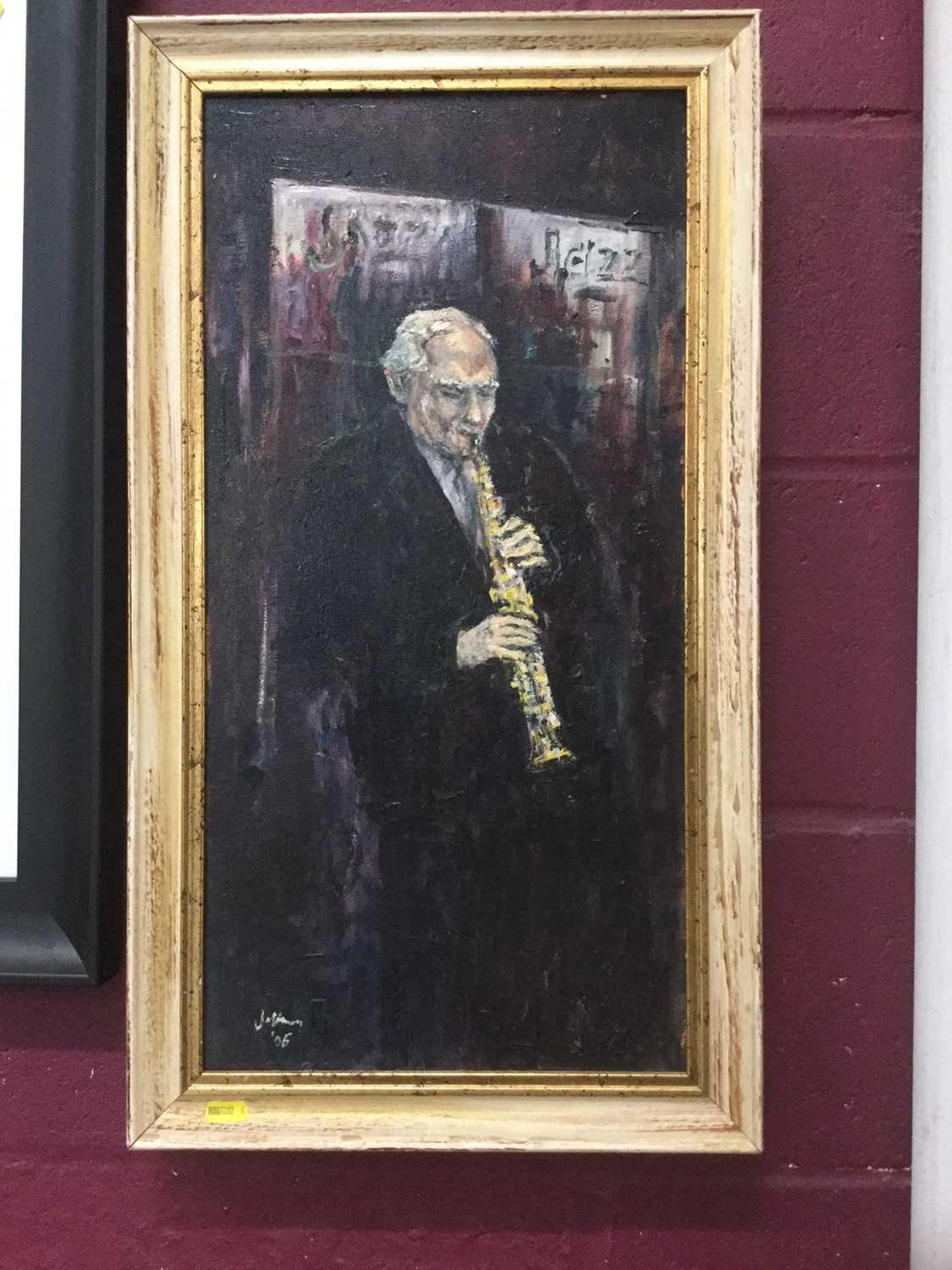 Lot 21 - Terry Jeffrey Contemporary oil on canvas study of a jazz musician, signed and dated 06