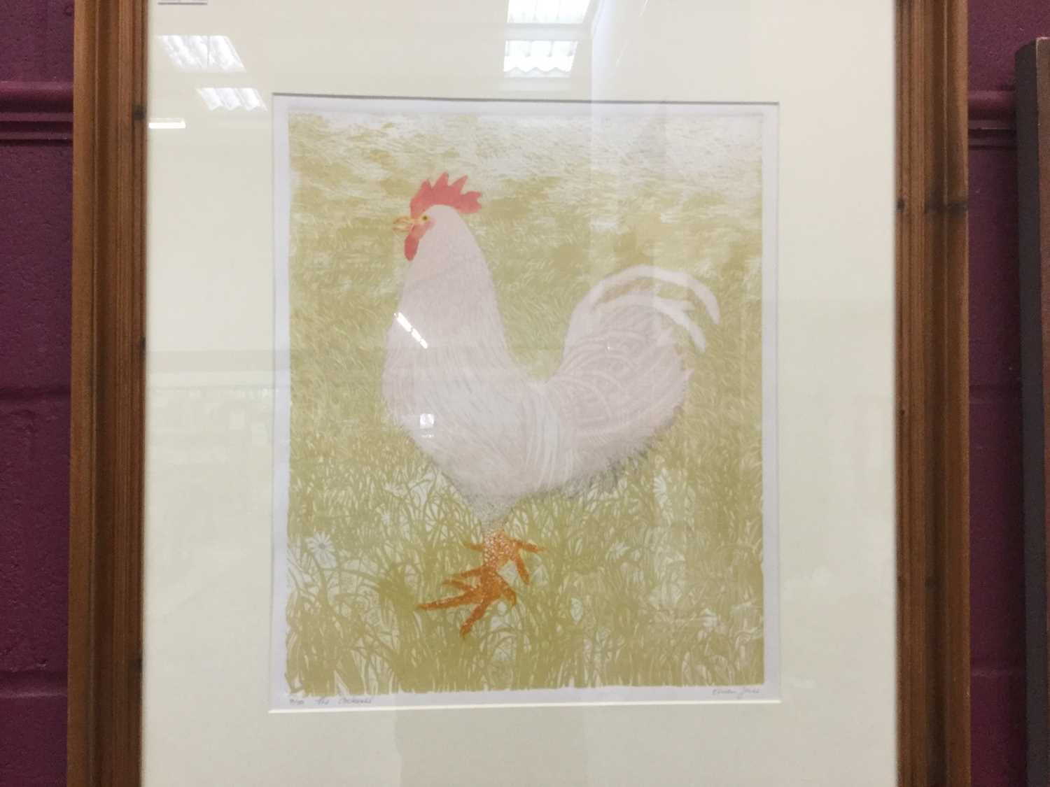 Lot 45 - Olwyn Jones, coloured engraving, The Cockerel, numbered 9 of 50 in glazed frame