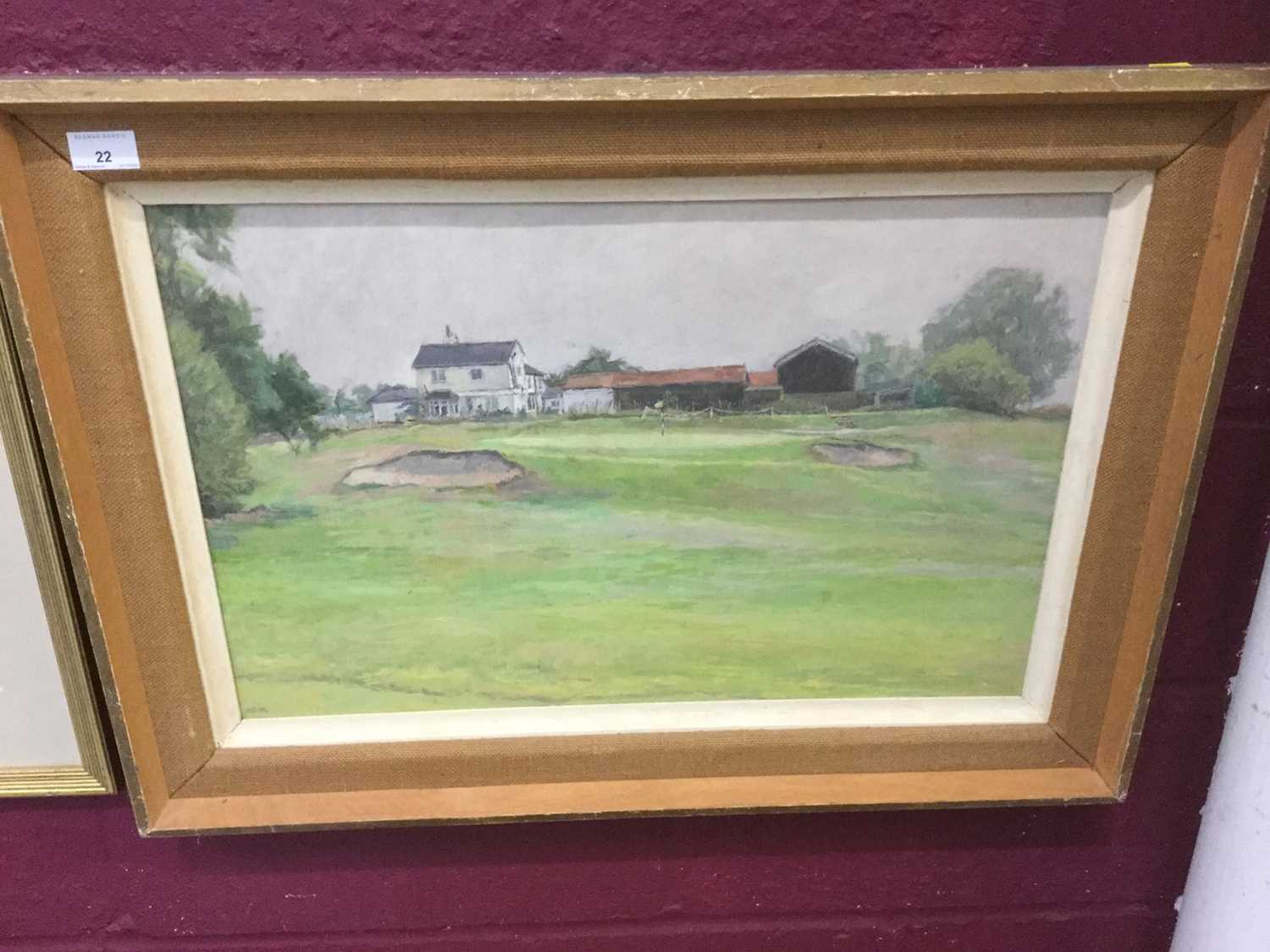 Lot 22 - Anne Valerie Gower oil on board study of a golf course, mounted in frame