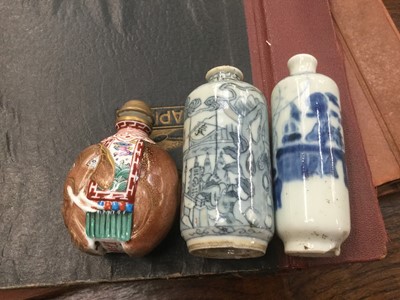 Lot 479 - 19th century Chinese blue and snuff bottle and two other Chinese porcelain snuff bottles