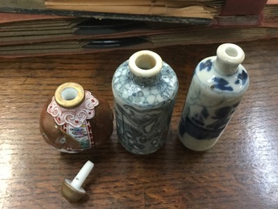 Lot 479 - 19th century Chinese blue and snuff bottle and two other Chinese porcelain snuff bottles