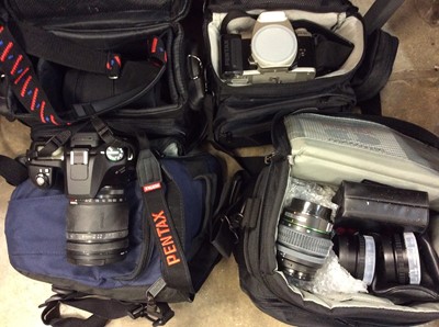 Lot 438 - Quantity cameras and accessories including Pentax etc