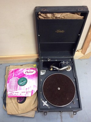 Lot 446 - Portable Selecta record player with records