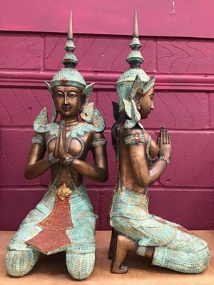 Lot 502 - Pair of large Thai bronze thepanom sculptures, of guardian angels