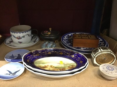 Lot 531 - Pair of Copeland dishes with painted landscape scenes, Copenhagen dishes, Art Deco clock, etc